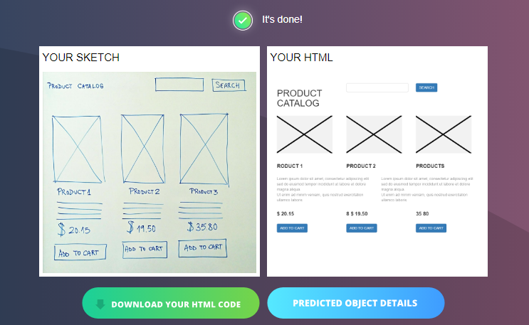 Een getekende wireframe wordt door AI digitaal omgezet.